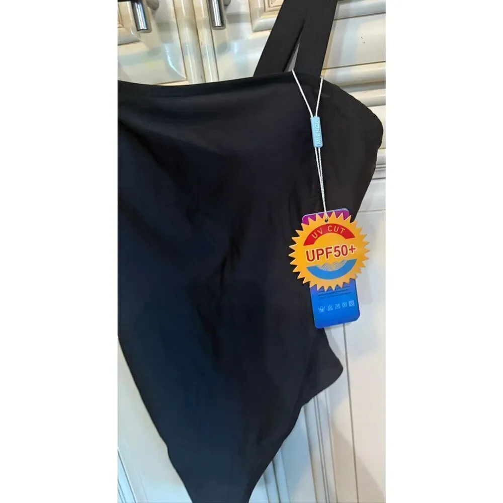 MIENOE Girls UPF 50+ Bow Tie Square Neck One Piece Swimsuit Black Size XL NWT
